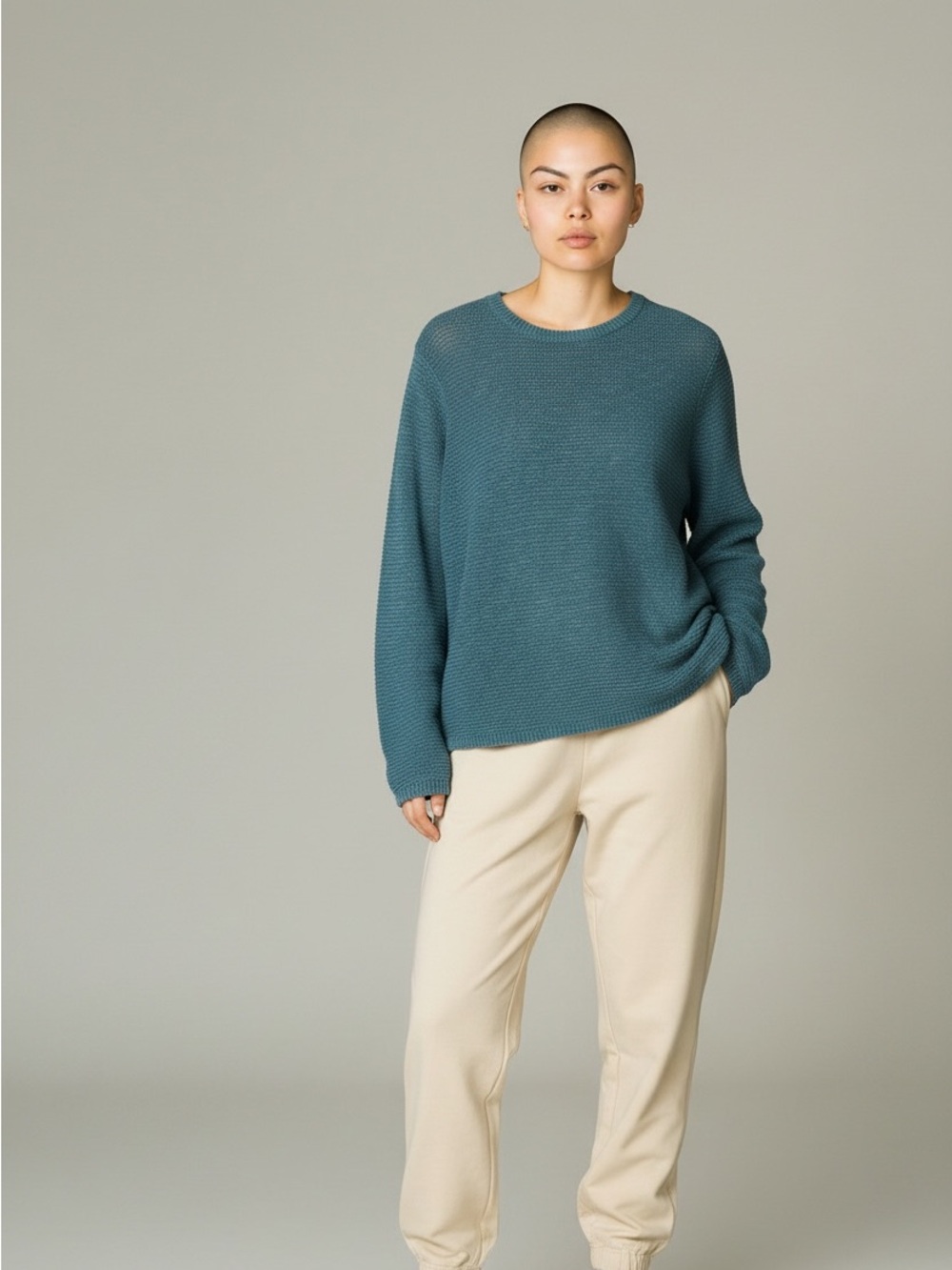 Eileen Fisher Teal Crewneck Textured Knit Sweater